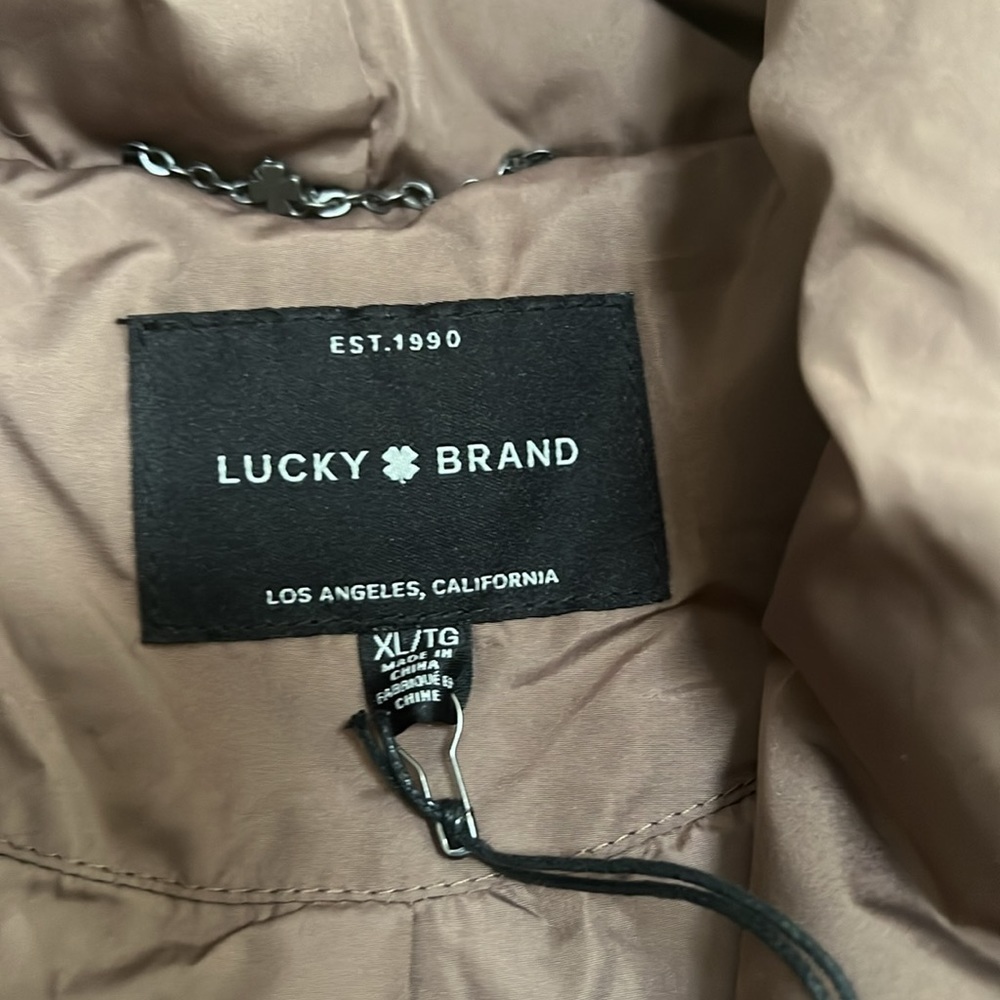 New! Lucky brand XL taupe puffer winter jacket with hood. - Picture 5 of 10